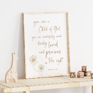 Christian Nursery Print | You Are a Child of God Psalm 139 Bible Verse | Girl Nursery Wall Art with Wildflower | Baby Shower Gift UNFRAMED