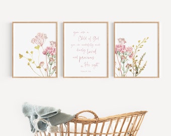 Nursery Decor Nursery Wall Art Christian Nursery Decor Bible Verse Christian Nursery Wall Art Child of God Wall Decor Nursery Girl Flowers