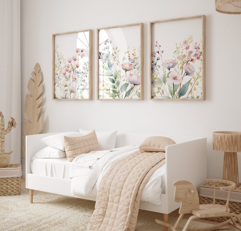 Watercolor Botanical Prints Set of 3 Wildflower Prints Pink Floral ...
