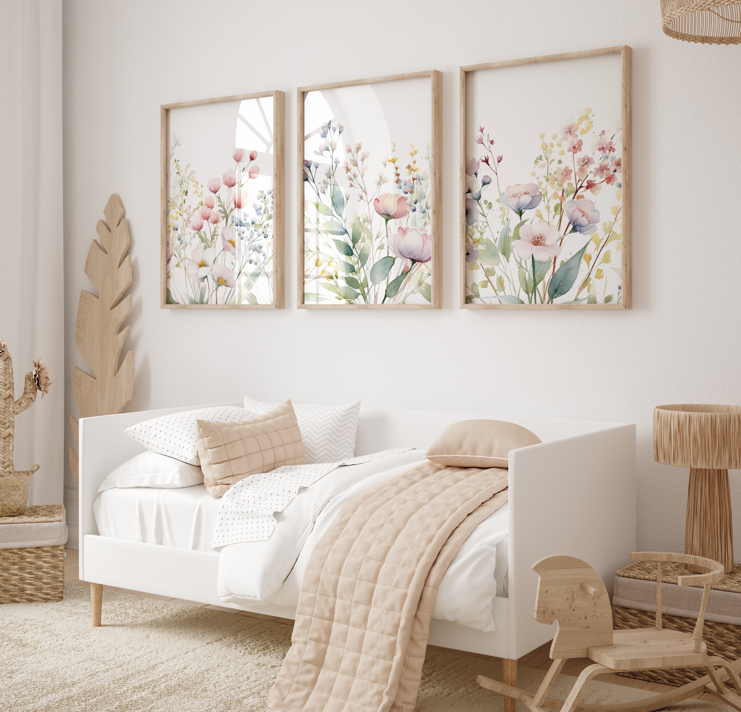 Watercolor Botanical Prints Set of 3 Wildflower Prints Pink Floral ...