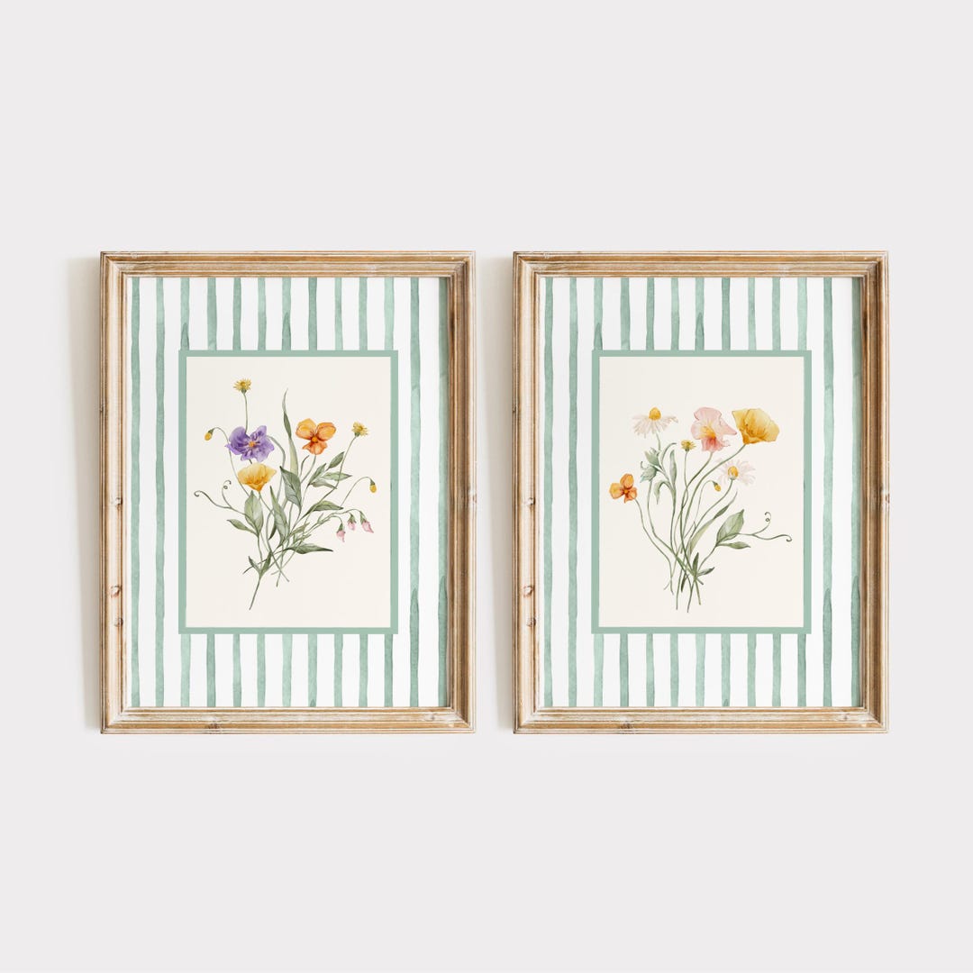 Wildflower Print Set, Farmhouse Cottagecore Wall Art Set of 2 - Etsy