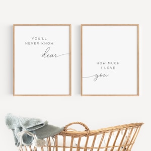 Nursery Wall Art for Boy or Girl Baby Room | You&#39;ll Never Know Dear How Much I Love You | Minimalist Nursery Decor | Baby Shower Gift Idea
