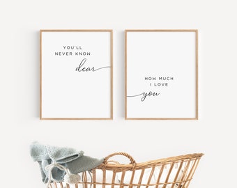 Nursery Wall Art for Boy or Girl Baby Room | You&#39;ll Never Know Dear How Much I Love You | Minimalist Nursery Decor | Baby Shower Gift Idea