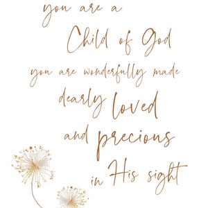 Christian Nursery Print | You Are a Child of God Psalm 139 Bible Verse | Girl Nursery Wall Art with Wildflower | Baby Shower Gift UNFRAMED