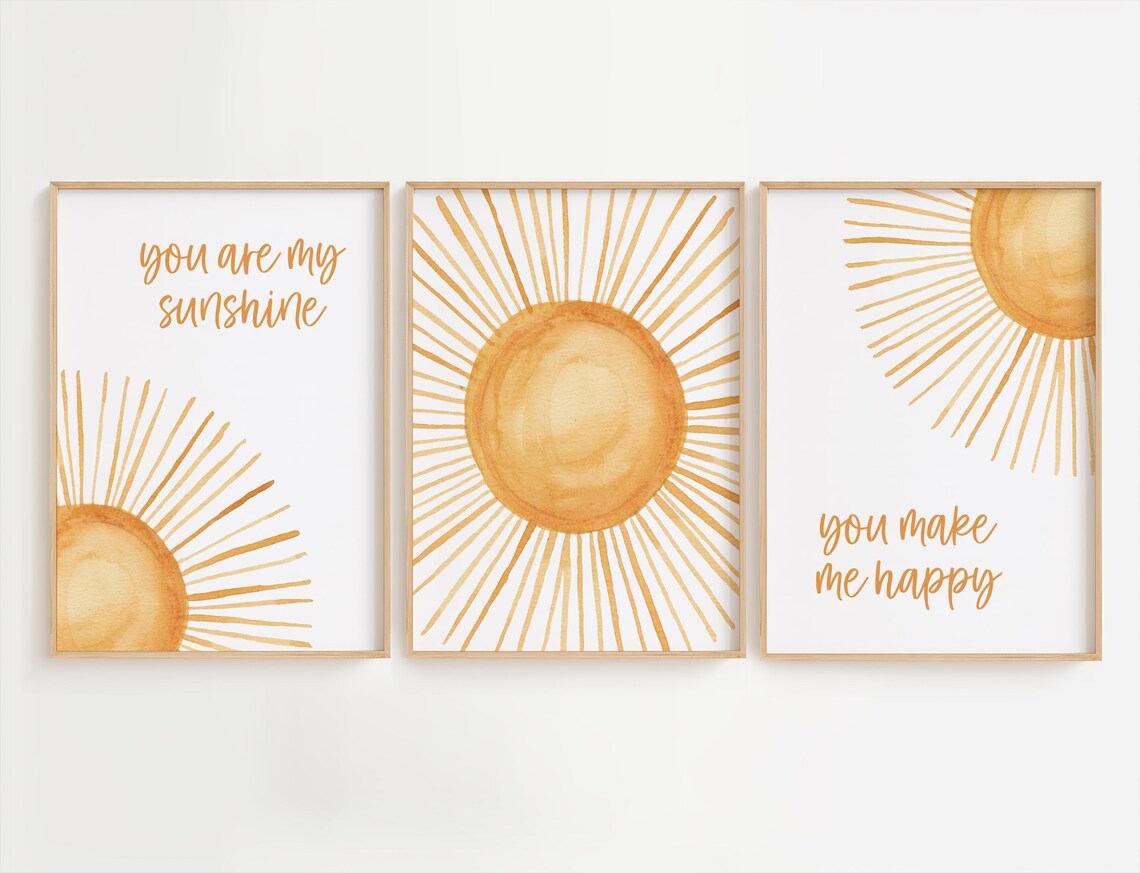 Sunshine Nursery Wall Art Sun Nursery Prints Boho Yellow Baby Room Wall ...