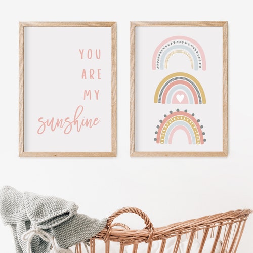 You Are My Sunshine Rainbow Wall Art Set Pastel Rainbow Set Etsy