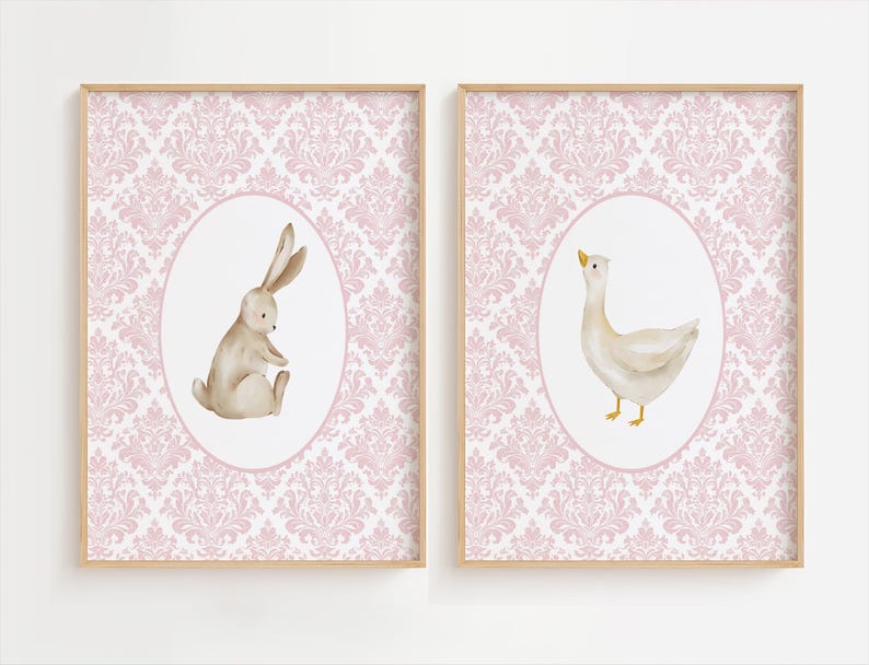 Nursery Wall Art Set of 2 Farmhouse Girl Room Decor Farm Animal Print ...