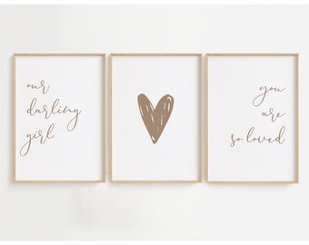Girl Nursery Wall Art Set of 3 | Girl Nursery Prints Neutral | Nursery Decor Boho Prints | Baby Shower Gift Idea | Custom Color 302