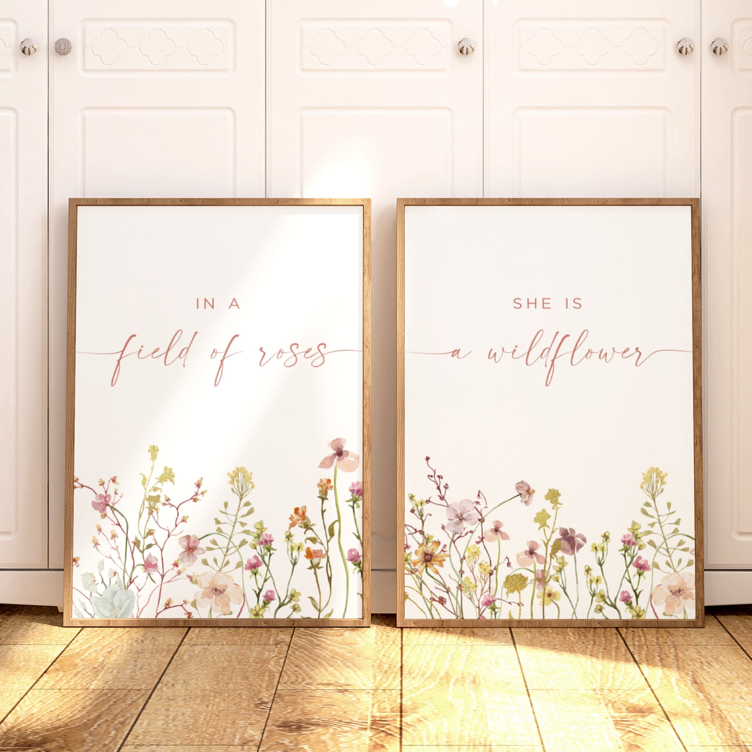 Nursery Wall Art Wildflower Decor | Girl Baby Room Wall Decor Set of 2 ...
