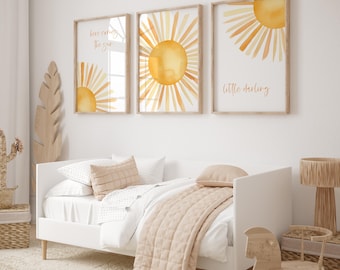 Nursery Print Sunshine, Boho Sun Nursery Wall Decor, Sun Nursery Print Set, Gender Neutral Nursery Prints, Yellow Nursery Baby Shower Gift