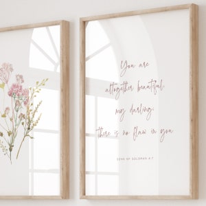 Christian nursery wall art set of 3 with assortment of wildflowers and a Song of Soloman bible verse