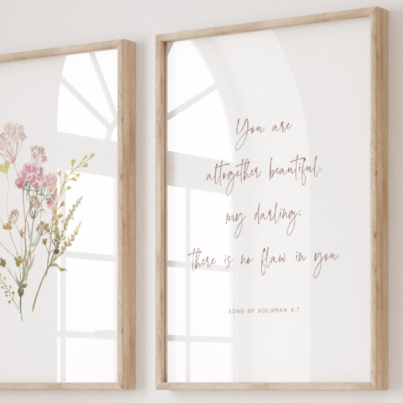 Christian nursery wall art set of 3 with assortment of wildflowers and a Song of Soloman bible verse