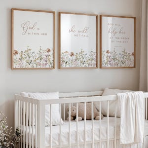 Nursery Bible Verse Wall Art, Botanical Wall Art, Scripture Wall Art, Christian Wall Art, Wildflower Wall Decor New Baby Girl Gift Set of 3
