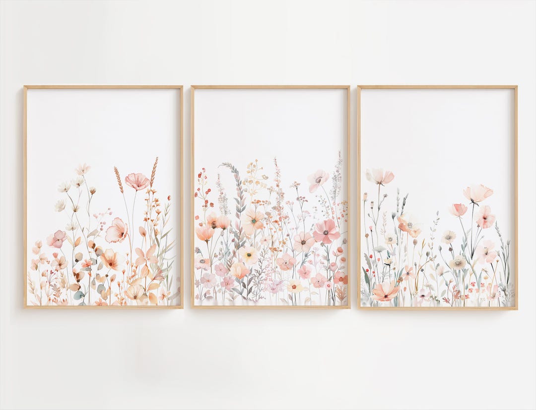 Botanical Wall Art Flower Prints Set of 3 Wildflower Nursery Wall Art ...