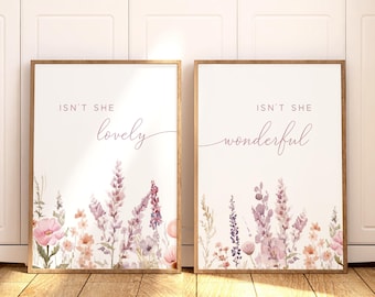 Wildflower Nursery Wall Art Pink Flower Purple Nursery Print Floral Nursery Art Girl Nursery Decor Watercolor Botanical print set of 2 Gift