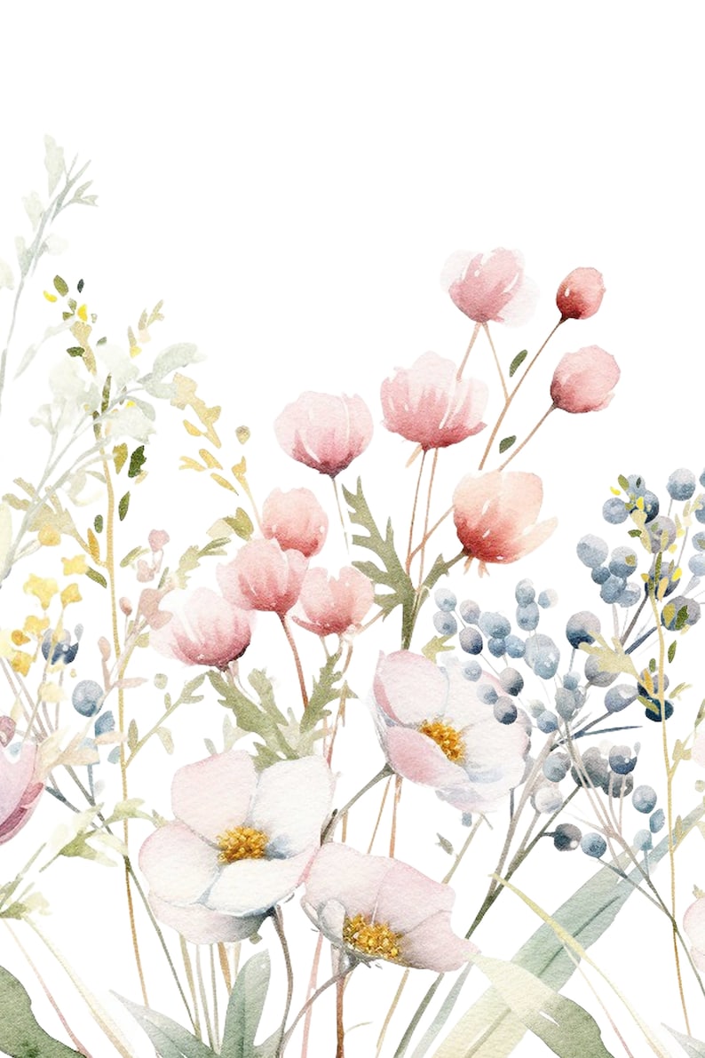 Watercolor Botanical Prints Set of 3 Wildflower Prints Pink Floral ...