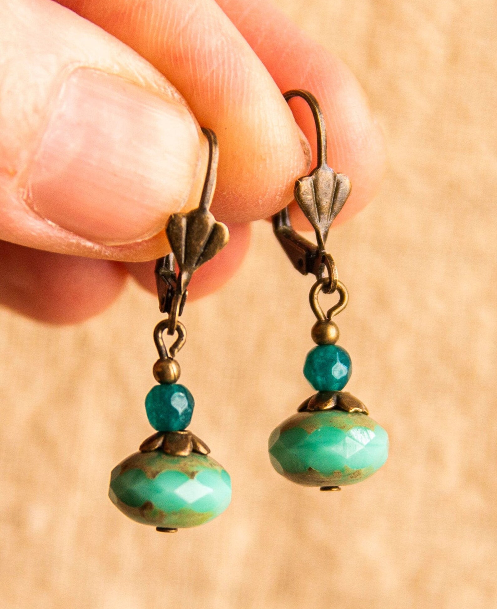 Vintage Turquoise Earrings Dangle Turquoise Leverback Earrings Etsy