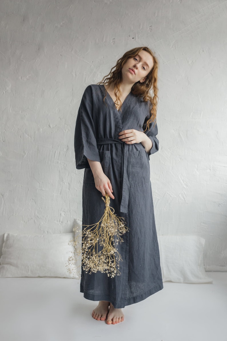 Organic linen women's bathrobe. Soft premium textiles. Etsy