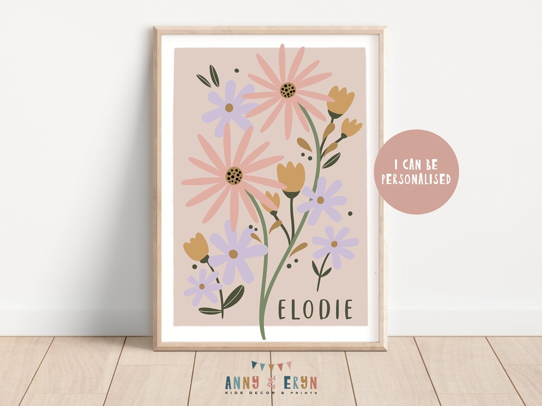 Personalised Flower Print Custom Childrens Name Print Etsy
