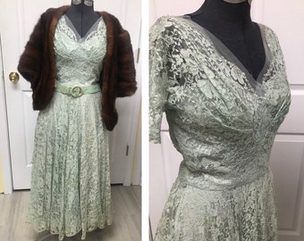 Stunning 40's/50's Teal Lace Formal Gown