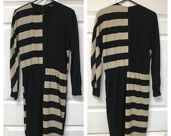Vintage 80's/90's Akris Zwitserland gestreepte jurk (gebrekkig)