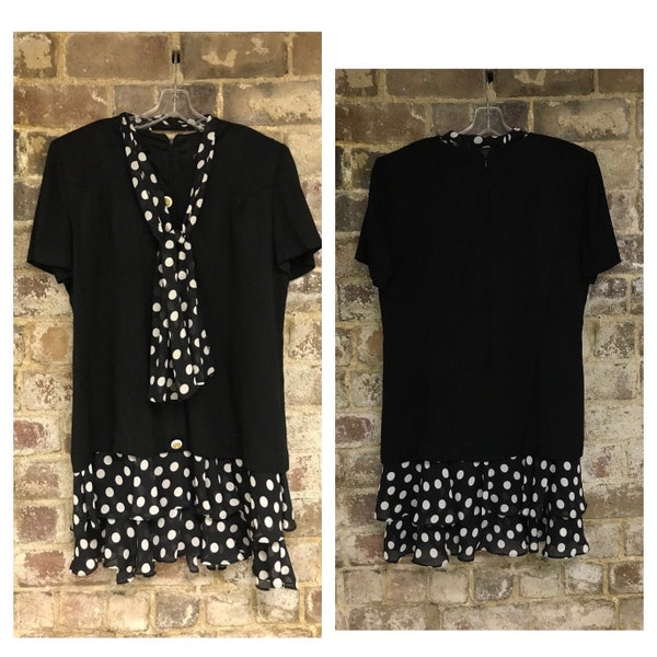 Vintage 80's/90's Mod Polka Dot Dress with Macthing Scarf