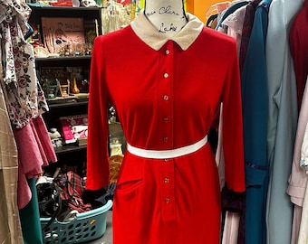 Vintage 60's Red & White Collared "Annie" Dress