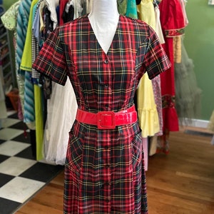 Adorable Vintage Early 60&#39;s Red Plaid Holiday Christmas Dress