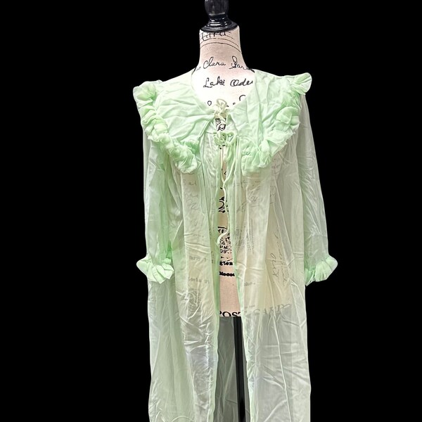 Amazing Large Mint Green 50's Sheer Negligee Ruffle Robe