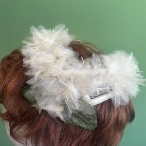 Vintage MINK  tulle headpiece hat headband 1960’s Vtg Mink Fur Pillbox Hat Satin Bow Velvet Band Veil Tan 50s  main image 4