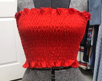 Vintage 90's/Y2K Red Ruched Croped Tube Top