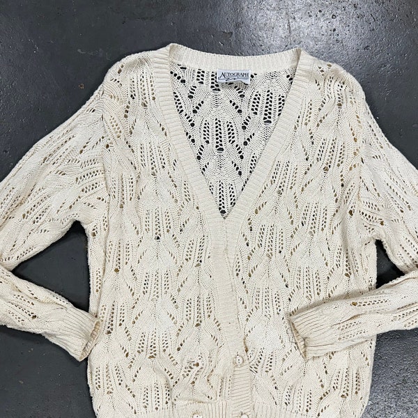 pull cardigan en dentelle de coton blanc vintage