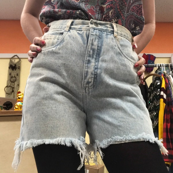 80's Vintage Distressed High Rise Stone Washed Jean Cut Offs