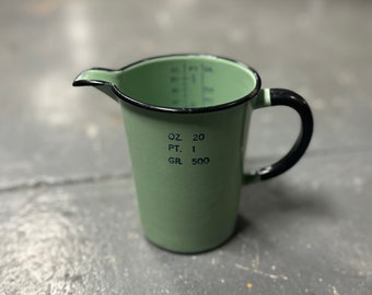 Vintage Antique 20's/30's Sage Green Enamel Measuring Cup Rustic Primitive Decor