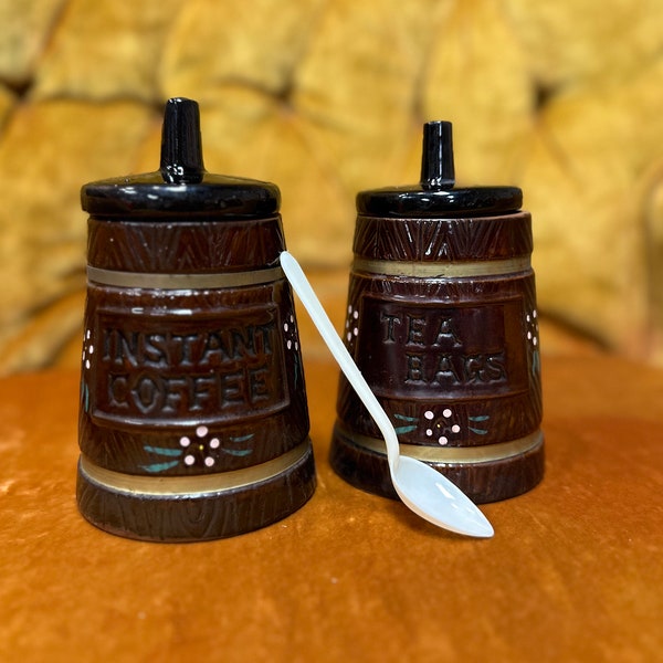 Vintage 50's Primitive Style Coffee & Tea Bag Ceramic Canister Set