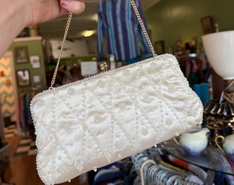 Stunning White 50's Beaded Evening Clutch Purse