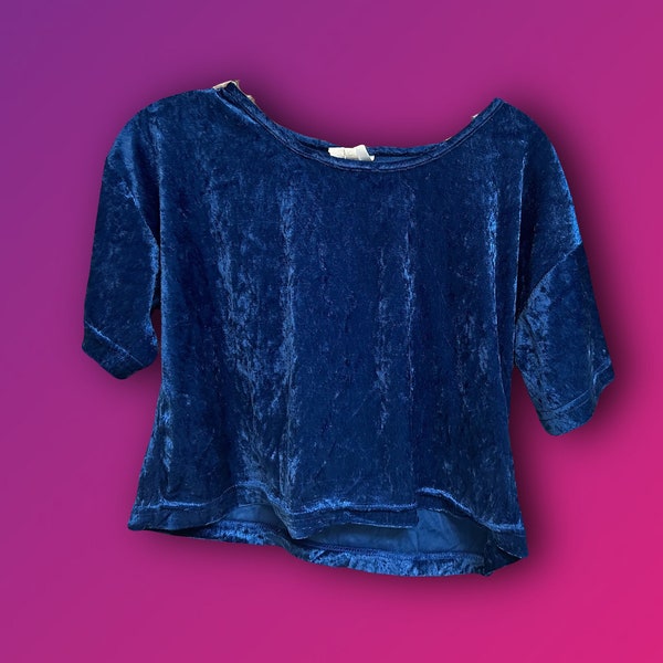 Large Vintage 90's Velour Blue Velvet Crop Top