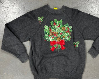 Vintage Granny Christmas Holly Sparkle Sweatshirt With Hand Made Details!