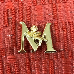 Vintage Gold &quot;M&quot; Cupid Brooch Pin