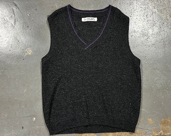 Vintage 80's Plain Black & Purple Sweater Vest