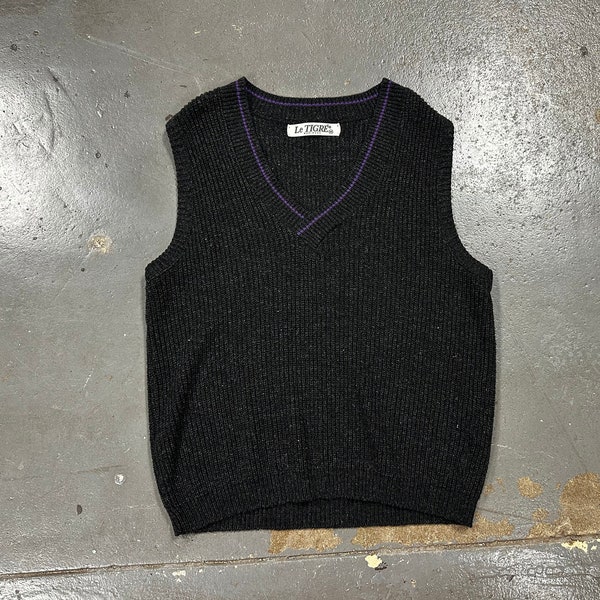 Vintage 80's Plain Black & Purple Sweater Vest