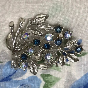 vintage Mid Century Blue Strass Broche Pin