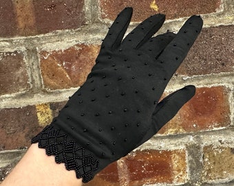 Amazing 50's Black Beaded Cotton Gloves