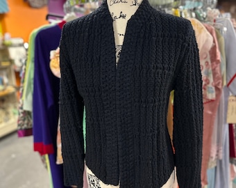 Vintage 50's/60's Black Thick Open Front Cardigan Sweater