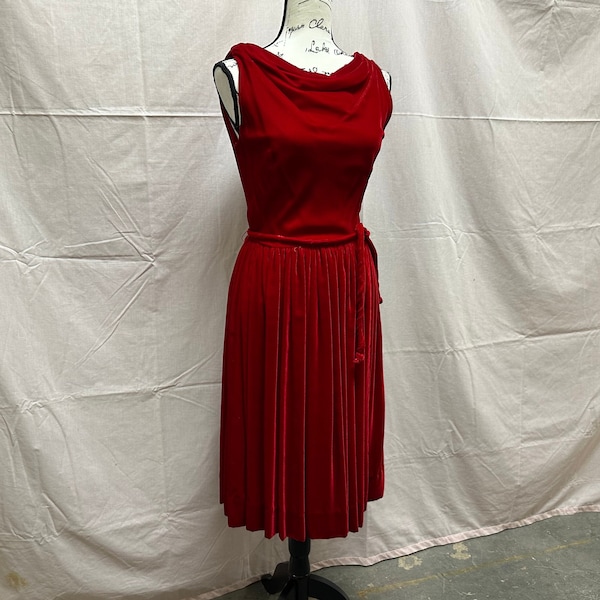 Vintage Early 60's Red Velvet Wiggle Dress