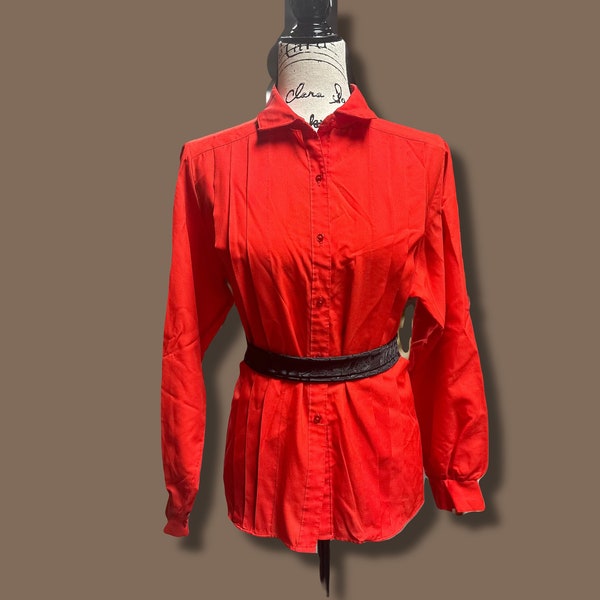 Vintage 70's/80's Satin Red Pin Tucked Blouse
