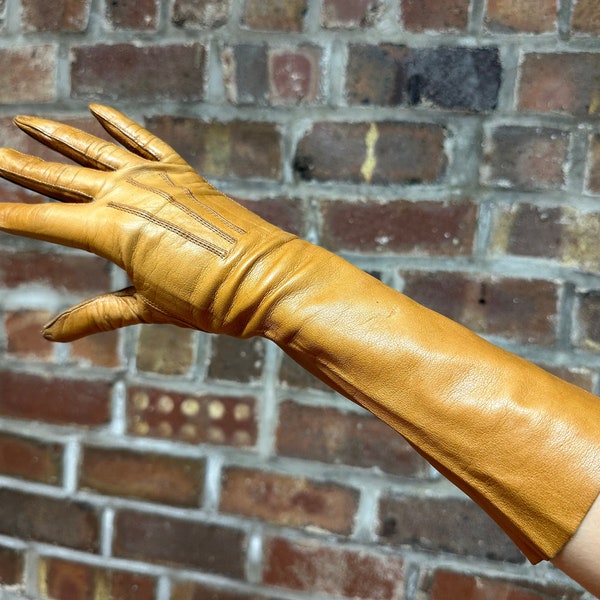 Vintage Tan Leather Long Ladies Gloves
