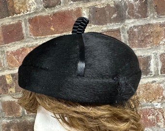 Vintage 50&#39;s Italian Black Wool Beret Hat