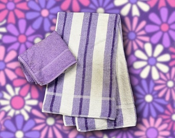 Vintage 60's/70's Purple Hand Towel/ Wash Cloth Set