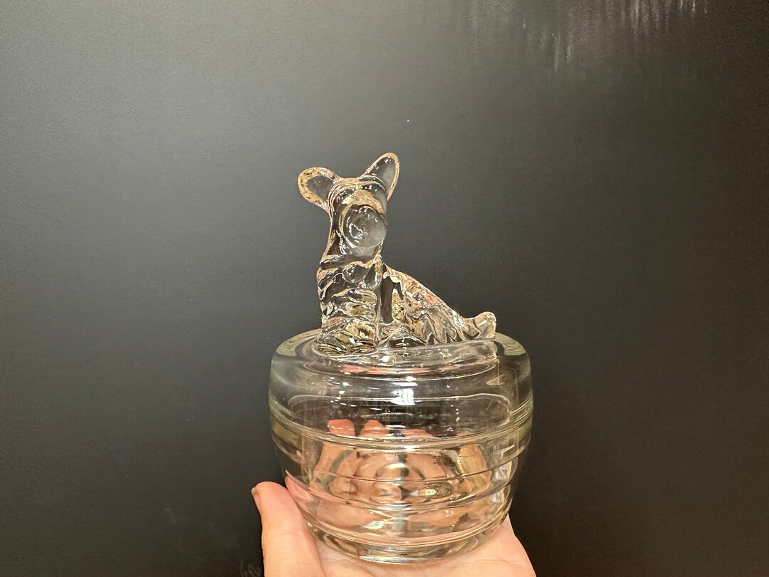 Vintage 50s Glass Scotty Dog Powder Jar Etsy